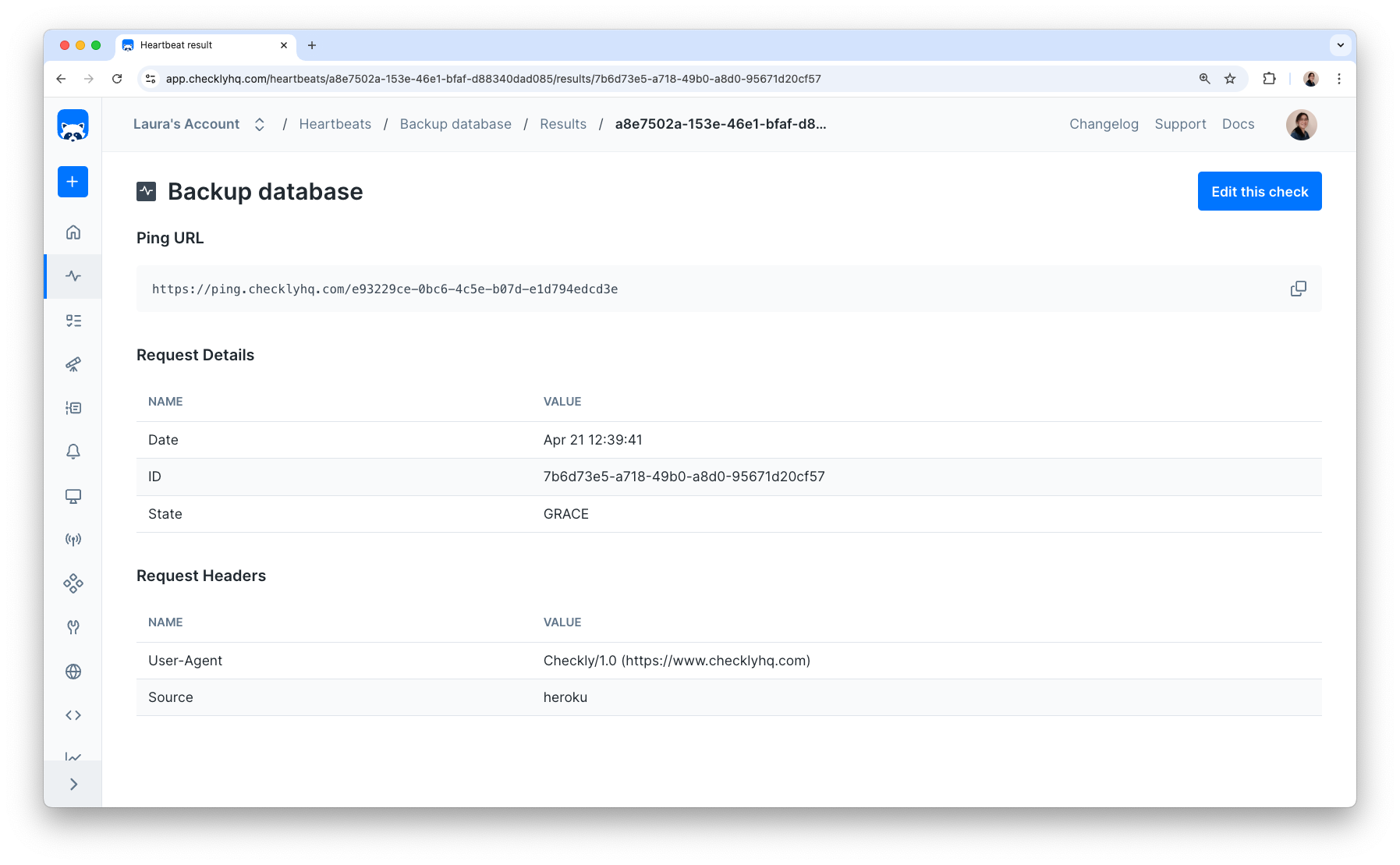 Using the Heartbeat check results view